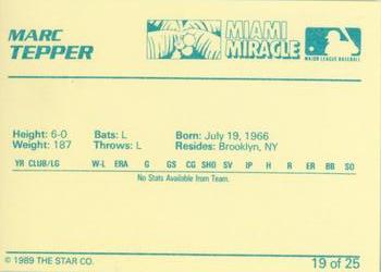 1989 Star Miami Miracle I #19 Marc Tepper Back