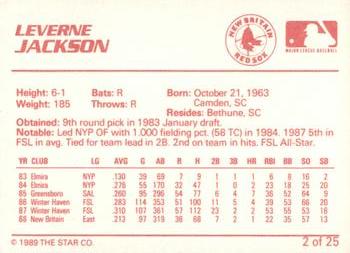 1989 Star New Britain Red Sox #2 Leverne Jackson Back