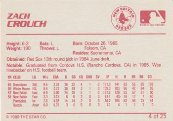 1989 Star New Britain Red Sox #4 Zach Crouch Back