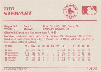 1989 Star New Britain Red Sox #5 Tito Stewart Back