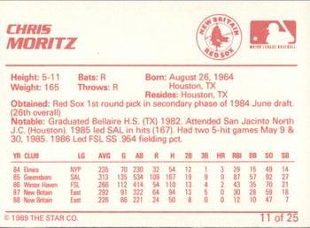 1989 Star New Britain Red Sox #11 Chris Moritz Back