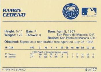 1989 Star Osceola Astros #4 Ramon Cedeno Back