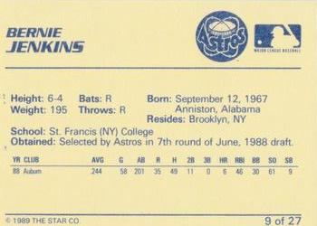 1989 Star Osceola Astros #9 Bernie Jenkins Back
