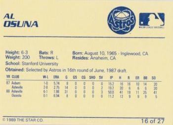 1989 Star Osceola Astros #16 Al Osuna Back