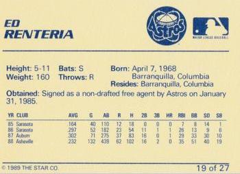 1989 Star Osceola Astros #19 Ed Renteria Back