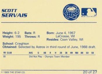 1989 Star Osceola Astros #20 Scott Servais Back