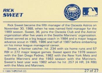 1989 Star Osceola Astros #27 Rick Sweet Back