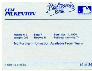 1989 Star Peninsula Pilots #19 Lem Pilkinton Back