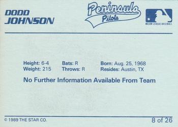 1989 Star Peninsula Pilots #8 Dodd Johnson Back