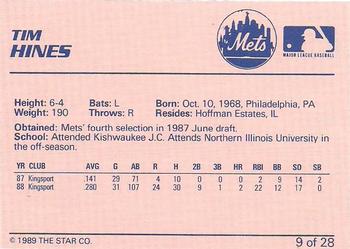 1989 Star Pittsfield Mets #9 Tim Hines Back