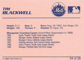 1989 Star Pittsfield Mets #24 Tim Blackwell Back