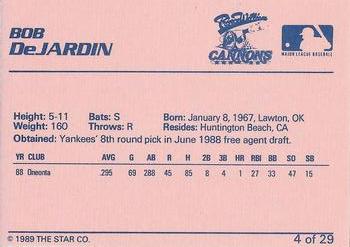 1989 Star Prince William Cannons #4 Bobby DeJardin Back