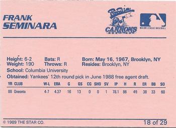 1989 Star Prince William Cannons #18 Frank Seminara Back