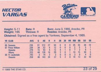 1989 Star Prince William Cannons #23 Hector Vargas Back