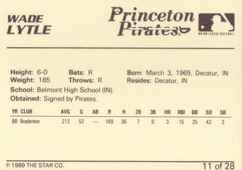 1989 Star Princeton Pirates - Platinum #11 Wade Lytle Back
