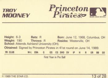1989 Star Princeton Pirates - Platinum #13 Troy Mooney Back