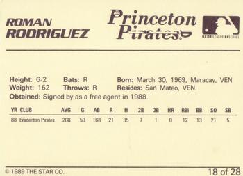 1989 Star Princeton Pirates - Platinum #18 Roman Rodriguez Back