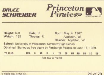 1989 Star Princeton Pirates - Platinum #20 Bruce Schreiber Back