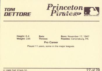 1989 Star Princeton Pirates - Platinum #27 Tom Dettore Back