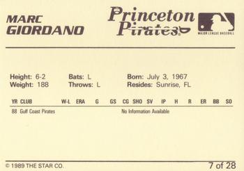 1989 Star Princeton Pirates - Platinum #7 Marc Giordano Back