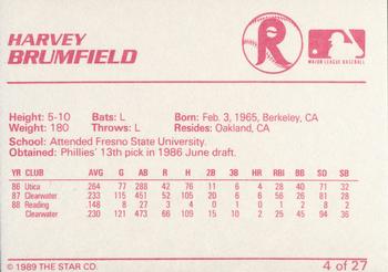 1989 Star Reading Phillies #4 Harvey Brumfield Back