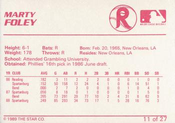 1989 Star Reading Phillies #11 Marty Foley Back