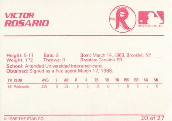1989 Star Reading Phillies #20 Victor Rosario Back