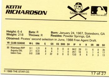 1989 Star Salem Buccaneers #17 Keith Richardson Back