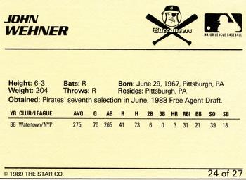 1989 Star Salem Buccaneers #24 John Wehner Back
