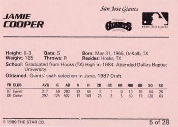 1989 Star San Jose Giants #5 Jamie Cooper Back