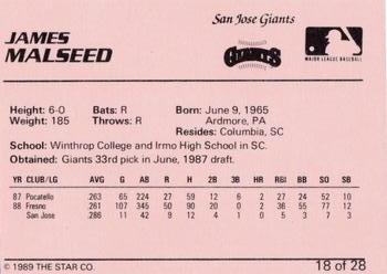 1989 Star San Jose Giants #18 James Malseed Back