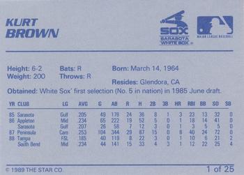 1989 Star Sarasota White Sox #1 Kurt Brown Back