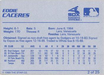 1989 Star Sarasota White Sox #2 Eddie Caceres Back