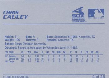 1989 Star Sarasota White Sox #4 Chris Cauley Back