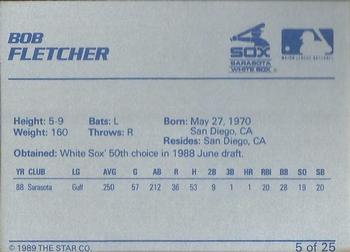 1989 Star Sarasota White Sox #5 Rob Fletcher Back