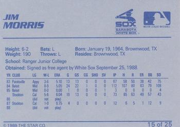 1989 Star Sarasota White Sox #15 Jim Morris Back