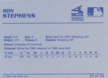 1989 Star Sarasota White Sox #22 Ron Stephens Back