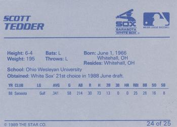 1989 Star Sarasota White Sox #24 Scott Tedder Back