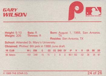 1989 Star Spartanburg Phillies #24 Gary Wilson Back