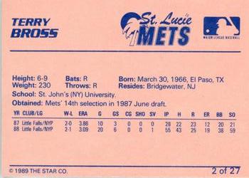 1989 Star St. Lucie Mets #2 Terry Bross Back