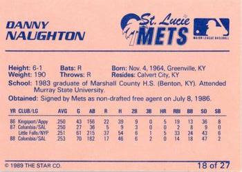 1989 Star St. Lucie Mets #18 Danny Naughton Back