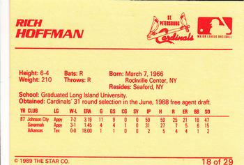 1989 Star St. Petersburg Cardinals #18 Rich Hoffman Back