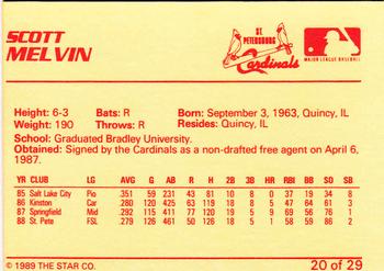 1989 Star St. Petersburg Cardinals #20 Scott Melvin Back