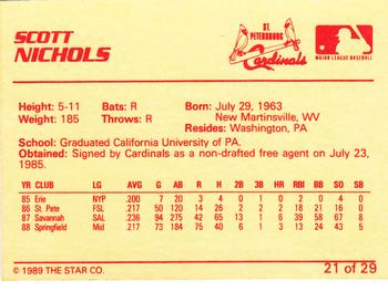 1989 Star St. Petersburg Cardinals #21 Scott Nichols Back