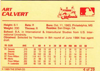 1989 Star St. Petersburg Cardinals #4 Art Calvert Back