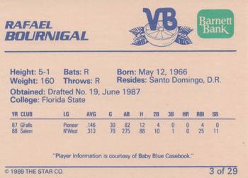 1989 Star Vero Beach Dodgers #3 Rafael Bournigal Back