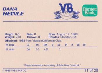 1989 Star Vero Beach Dodgers #11 Dana Heinle Back