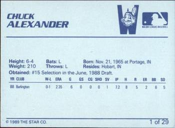 1989 Star Watertown Indians #1 Chuck Alexander Back