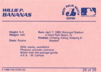 1989 Star West Palm Beach Expos #26a Willie P. Bananas Back