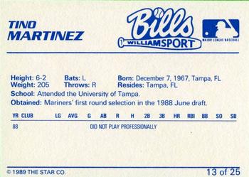 1989 Star Williamsport Bills #13 Tino Martinez Back